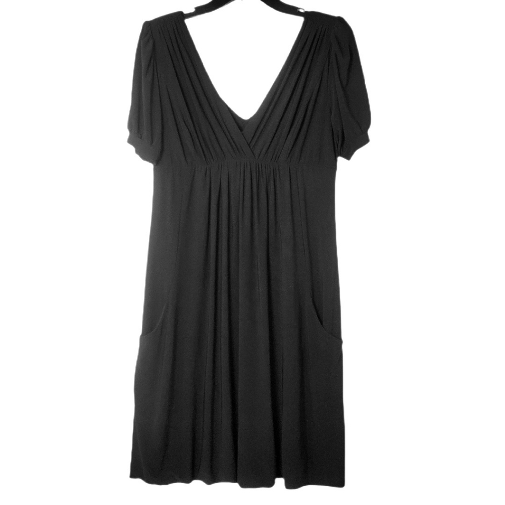 Eliza J Women's Black Jersey Double V-Neck Empire Waist Dress With Pockets LBD